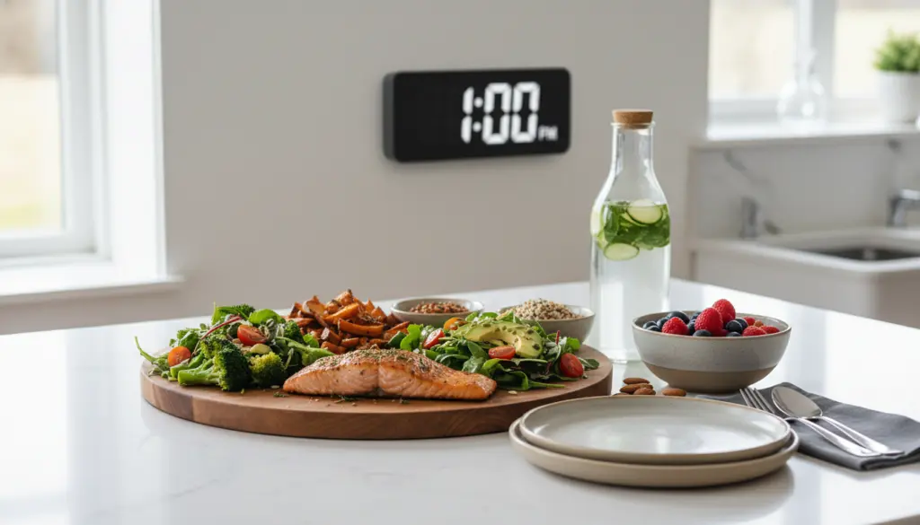 A balanced midday meal representing chrononutrition to regulate internal body clock