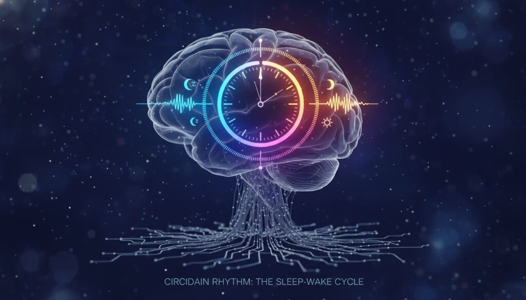 The Natural Sleep Cycle of Humans: A Comprehensive 2026 Guide 1 3D illustration of human brain and circadian rhythm clock