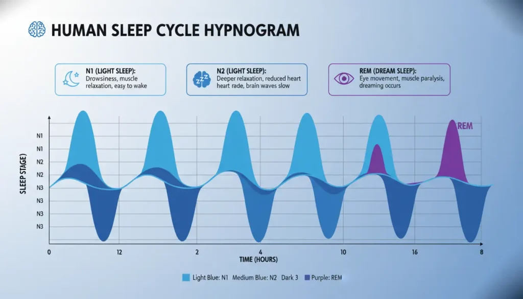 The Natural Sleep Cycle of Humans: A Comprehensive 2026 Guide 2 Infographic showing the four stages of the human sleep cycle